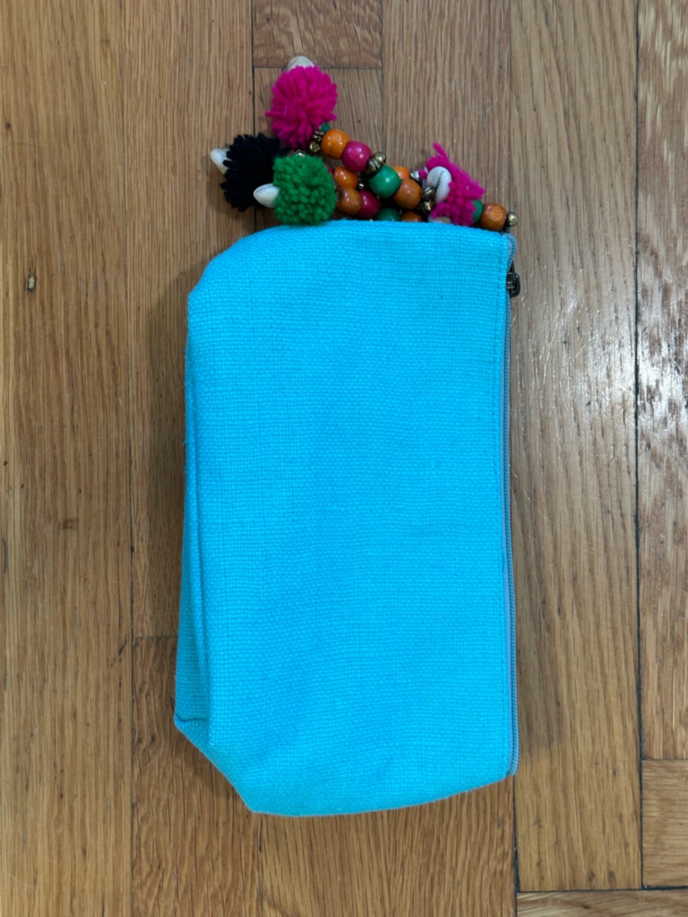 Shiraleah Turquoise Boho Clutch with Pom Pom Accent